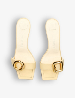 Shop Jacquemus Womens White Les Sandales Regalo Basse Asymmetric-buckle Leather Heeled Sandals