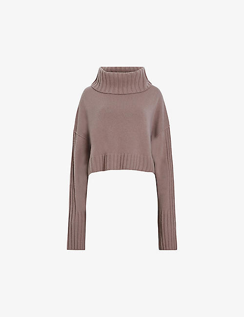 ALLSAINTS: Akira roll-neck cropped recycled-cashmere jumper
