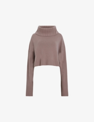 Allsaints Womens Mink Pink Akira Roll-neck Cropped Recycled-cashmere Jumper
