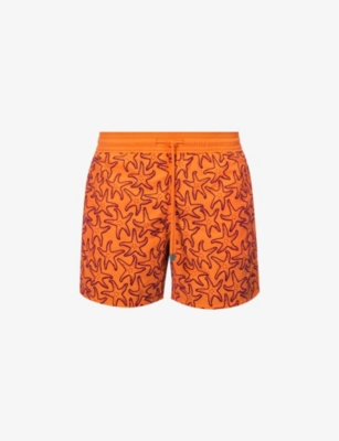 Vilebrequin Mens Carotte Graphic-pattern Slip-pocket Recycled-polyamide Swim Shorts In Orange