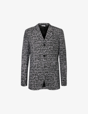 COMME DES GARCONS HOMME PLUS: Single-breasted text-print regular-fit wool-blend blazer