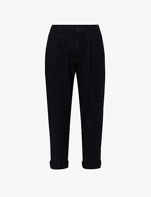 COMME DES GARCONS HOMME PLUS: Slip-pocket stripe-pattern tapered-leg regular-fit wool-blend trousers