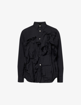 Comme Des Garçons Comme Des Garcons Womens Black Ruffled Raw-trim Woven Shirt