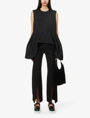 Shop Comme Des Garçons Comme Des Garcons Women's Black Peplum-hem Raw-edge Cotton Top