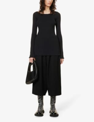 Shop Junya Watanabe Women's Black Slim-fit Distressed Knitted Top