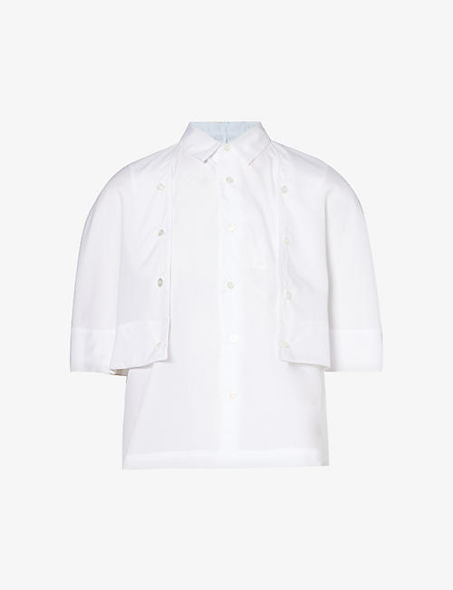 NOIR KEI NINOMIYA: Boxy-fit cape-overlay cotton-poplin shirt