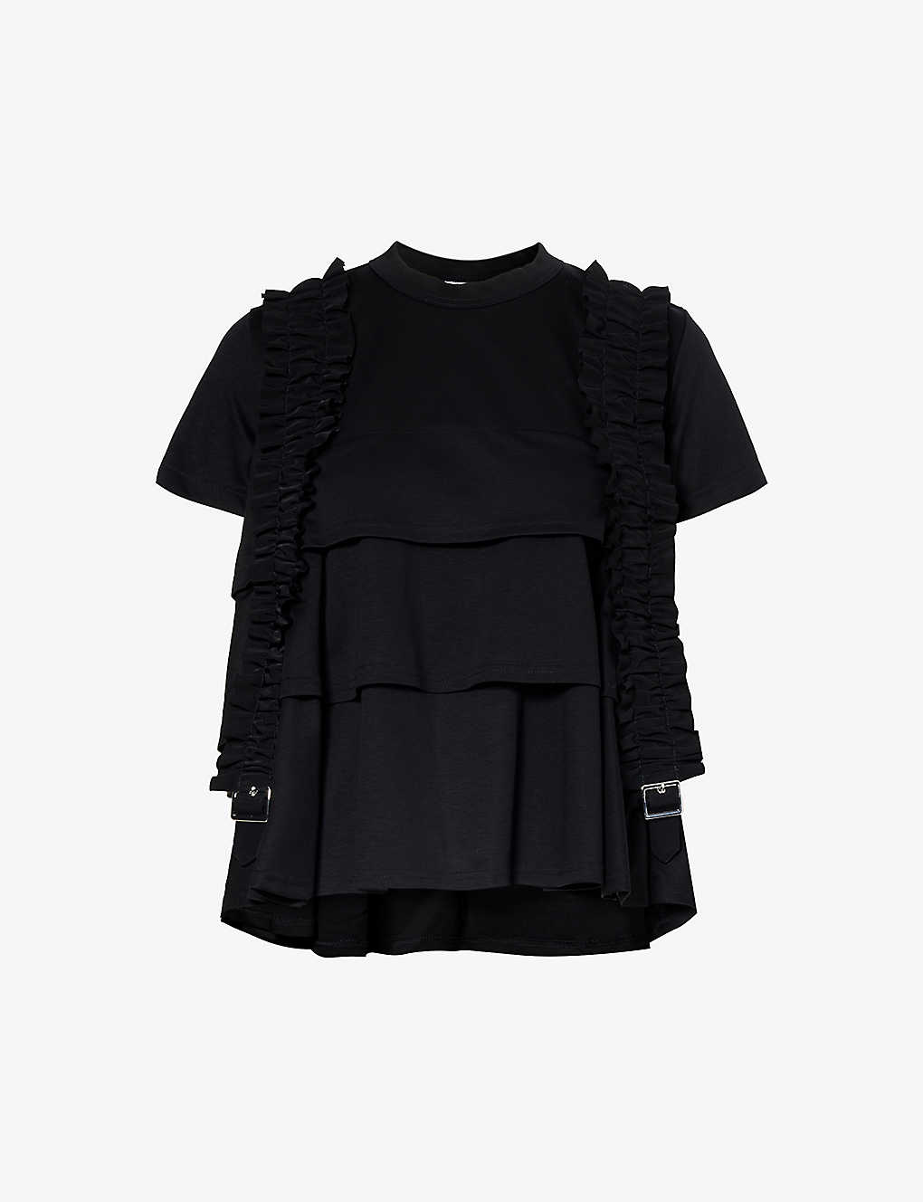 Noir Kei Ninomiya Womens Black Buckle-embellished Ruched Cotton T-shirt