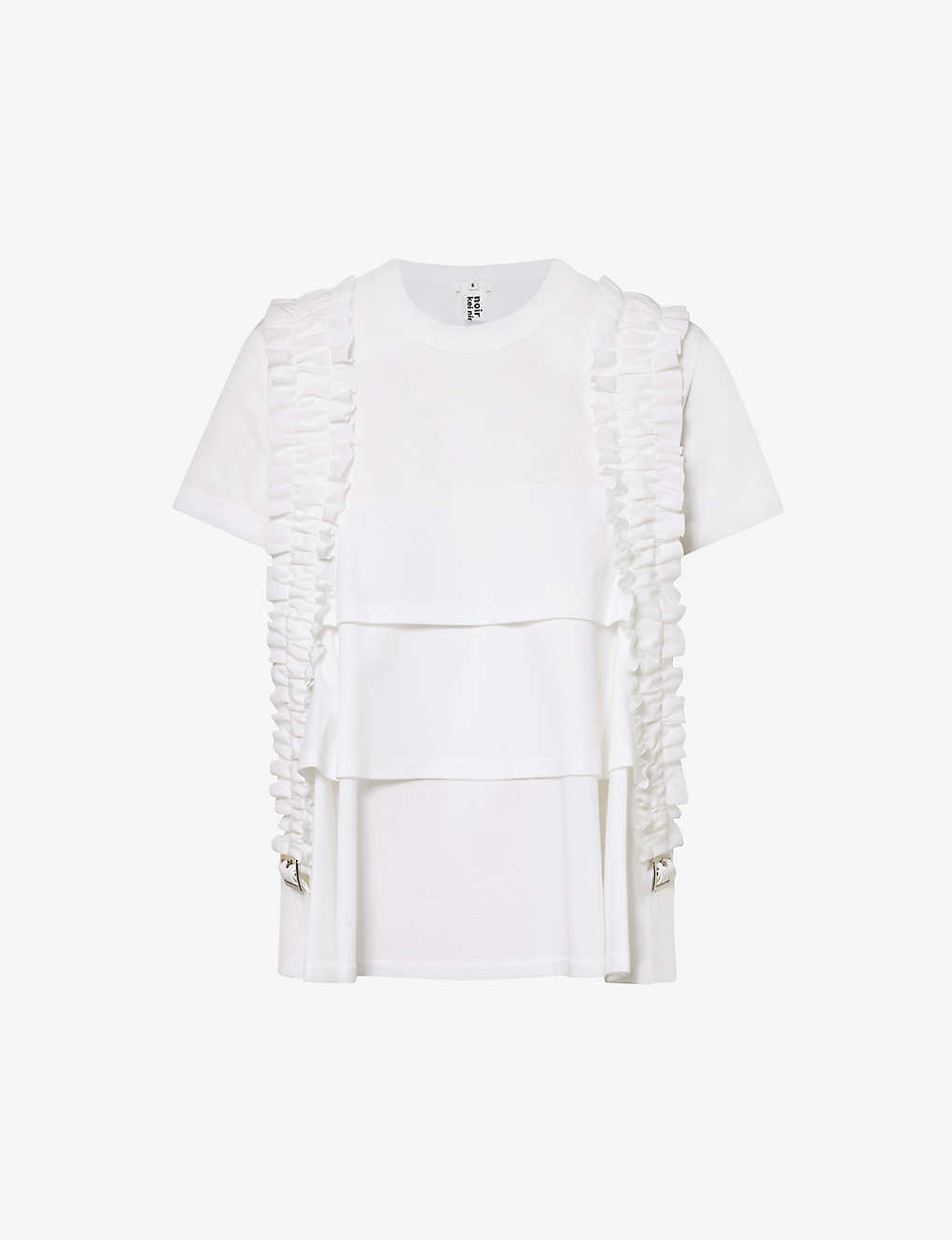 Noir Kei Ninomiya Womens White Buckle-embellished Ruched Cotton T-shirt