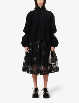 Shop Noir Kei Ninomiya Women's Black High-neck Cable-knit Relaxed-fit Wool Jumper
