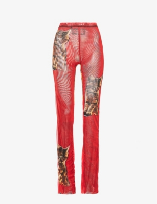 OTTOLINGER: Graphic-print straight-leg high-rise stretch-recycled polyester trousers