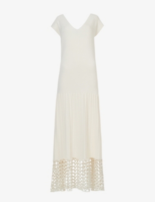 LEEM Pleated crochethem knitted maxi dress