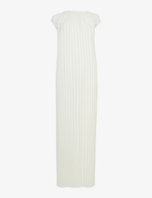 LEEM: Lace-trim pleated crepe maxi dress