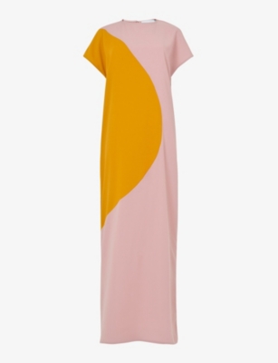LEEM: Contrast-panel round-neck woven maxi dress