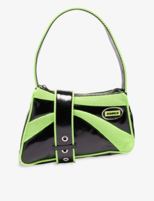 Ancuta Sarca Womens Black Green Saddle Buckle Woven-blend Shoulder 
