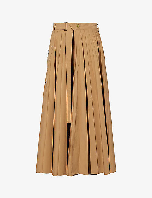 SACAI: Sacai x Carhartt WIP pleated brand-patch cotton midi skirt
