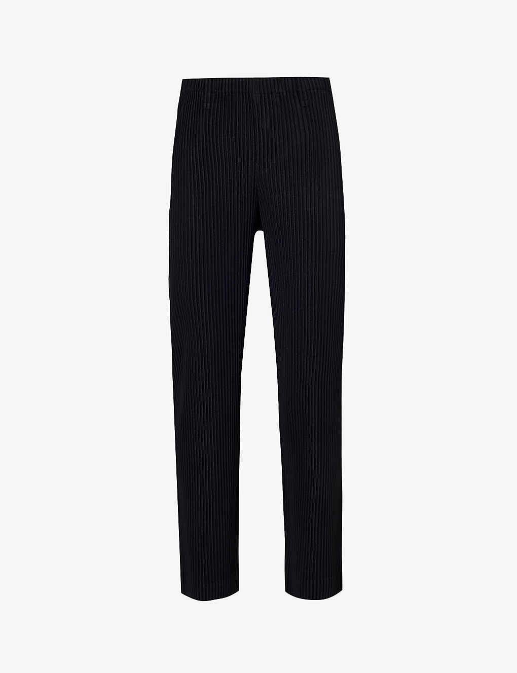 Issey Miyake Homme Plisse  Mens Black Basic Pleated Straight-leg Regular-fit Knitted Trousers