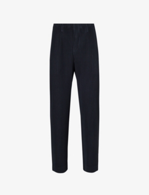 Issey Miyake Homme Plisse  Mens Navy Basic Pleated Straight-leg Regular-fit Knitted Trousers