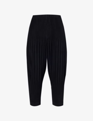 Issey Miyake Homme Plisse  Mens Black Basic Pleated Relaxed-fit Wide Knitted Trousers