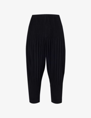 Issey Miyake Ns Basic Pleated Relaxed-fit Wide Knitted Trousers Black In Black