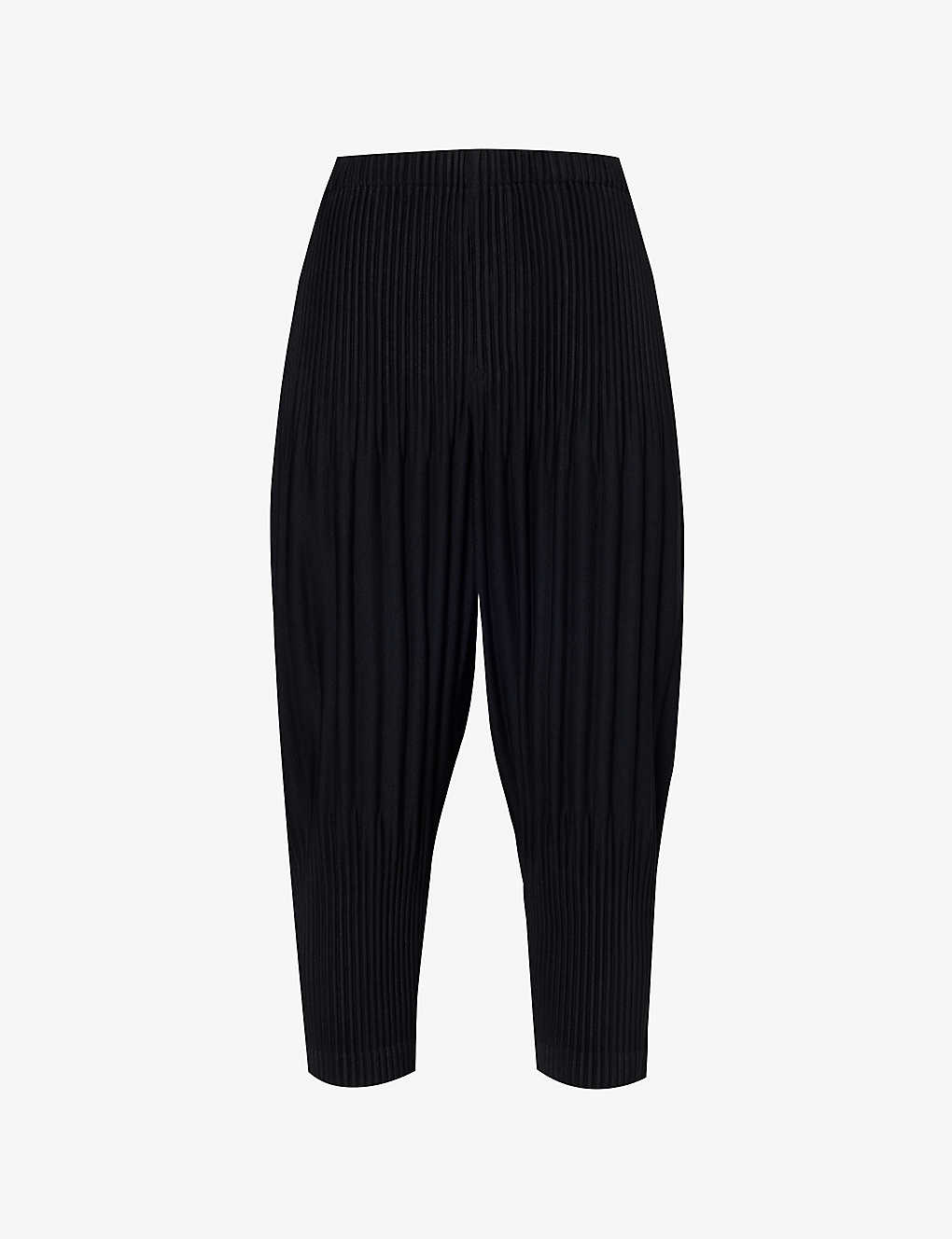 Issey Miyake Homme Plisse  Mens Black Basic Pleated Relaxed-fit Wide Knitted Trousers