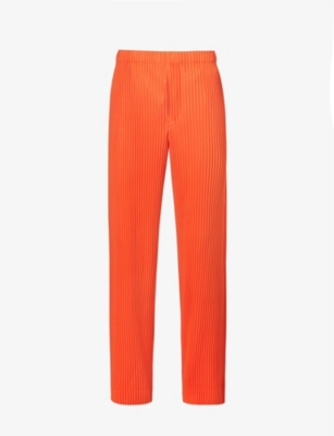 ISSEY MIYAKE HOMME PLISSE ISSEY MIYAKE MEN'S POWERFUL ORANGE PLEATED STRAIGHT-LEG REGULAR-FIT KNITTED TROUSERS