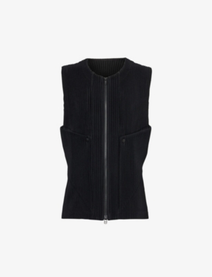 ISSEY MIYAKE HOMME PLISSE ISSEY MIYAKE MEN'S BLACK UNFOLD PLEATED KNITTED VEST