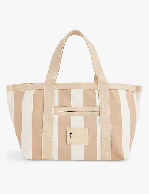 MANEBI: Striped cotton-canvas tote bag
