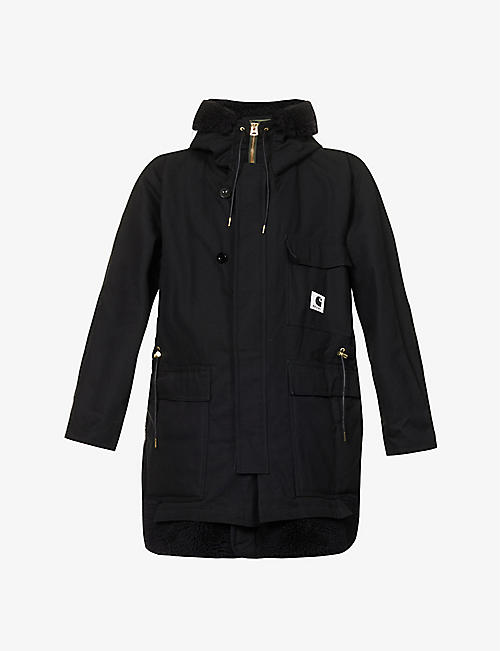 SACAI: Sacai x Carhartt WIP Siberian brand-patch regular-fit cotton coat
