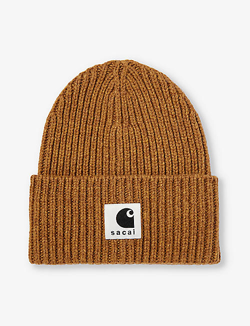 SACAI: Sacai x Carhartt WIP brand-patch ribbed-knit wool-blend beanie hat