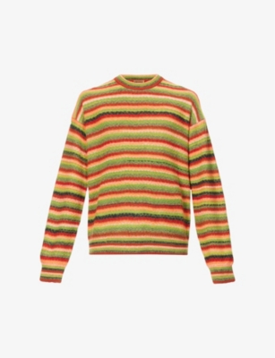 Zegna Mens Brown Stripe X The Elder Statesman Striped Crewneck Relaxed-fit Cashmere-blend Jumper In Brown Stripe