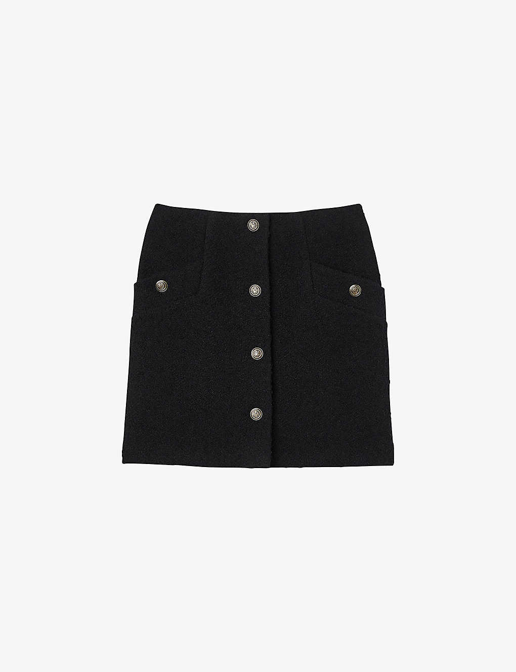 Sandro Womens Black Button-embellished Cotton-blend Mini Skirt In Noir / Gris