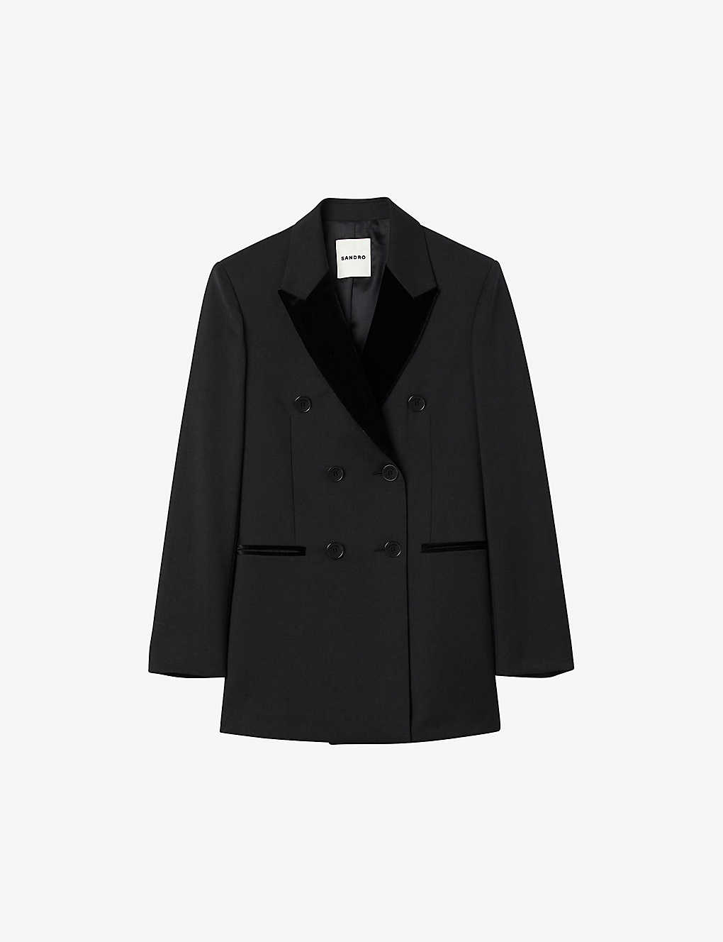 Sandro Womens Black Double-breasted Stretch-woven Blazer