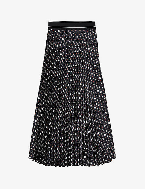 SANDRO: Graphic-print woven midi skirt