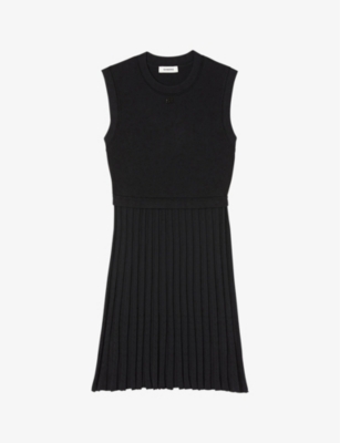 Sandro Womens Black Logo-embellished Sleeveless Stretch-knit Mini Dress In Noir / Gris