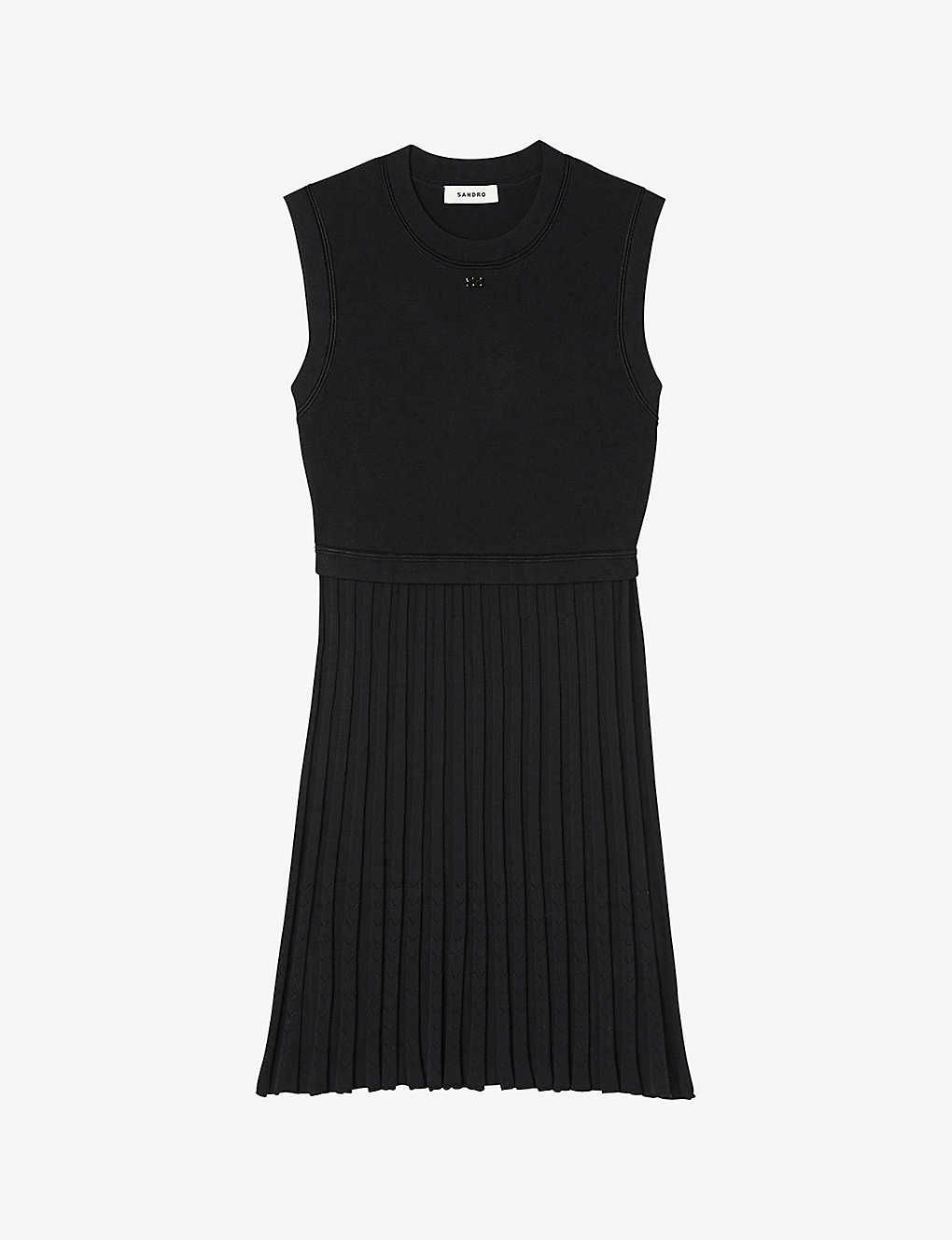 Sandro Womens Black Logo-embellished Sleeveless Stretch-knit Mini Dress In Noir / Gris