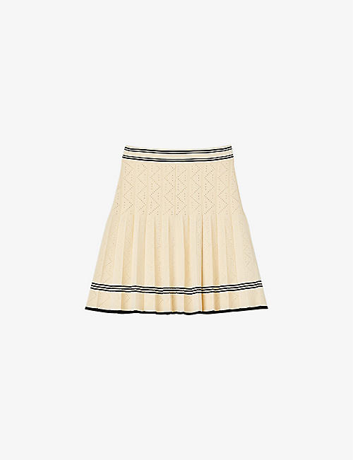 SANDRO: Contrast-band pleated stretch-knit mini skirt