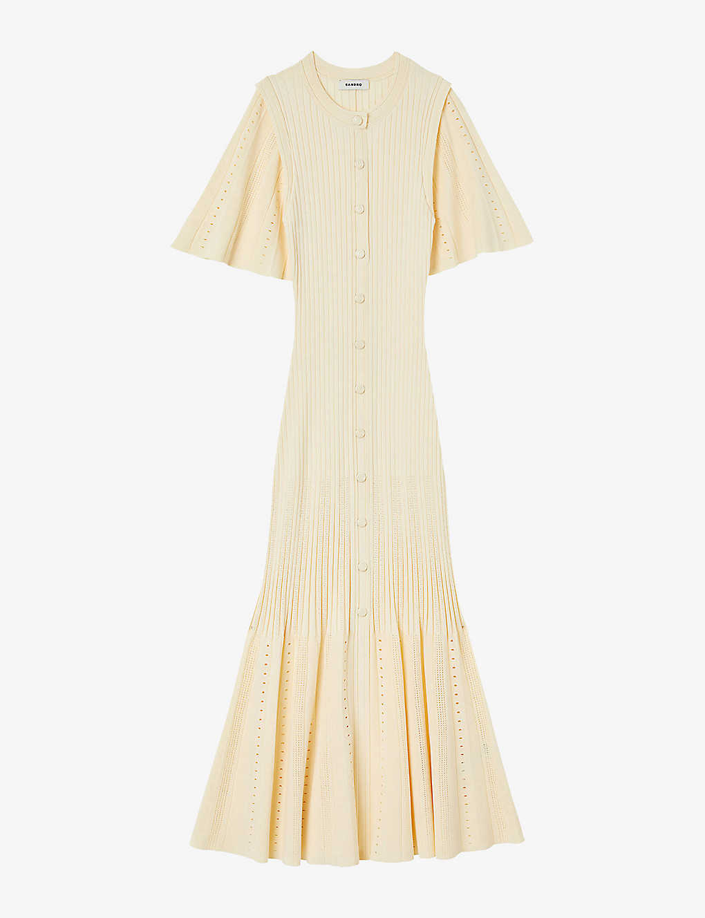 Sandro Womens Naturels Two-tone Ribbed Knitted Midi Dress