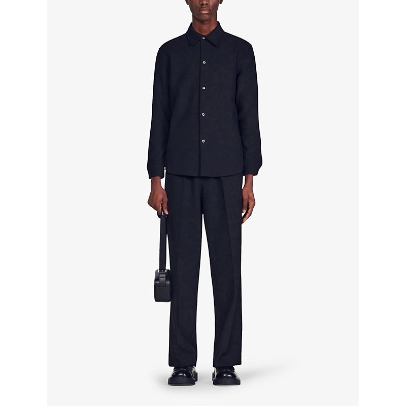 Shop Sandro Mens Noir / Gris Joker Long-sleeve Regular-fit Stretch-woven Shirt