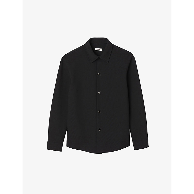 Shop Sandro Mens Noir / Gris Joker Long-sleeve Regular-fit Stretch-woven Shirt