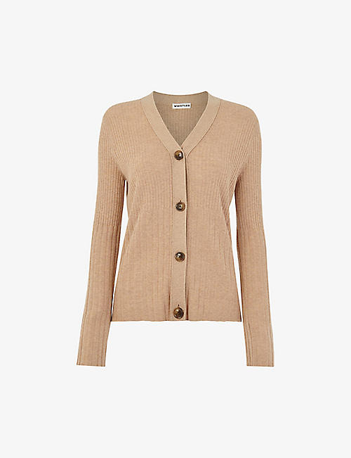WHISTLES: Button-down long-sleeve cotton-blend ribbed cardigan