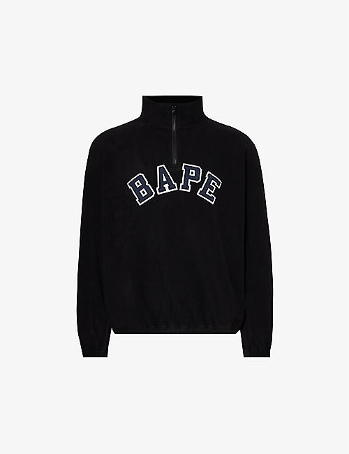 A BATHING APE: Logo-appliqué funnel-neck fleece sweatshirt