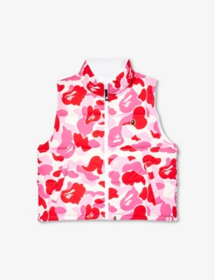 A Bathing Ape Abc Camo Brand-appliqué Woven-down Gilet In Pink