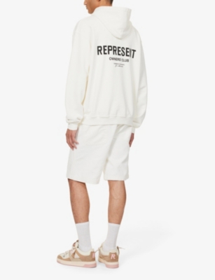 Shop Represent Owners' Club Graphic-print Relaxed-fit Cotton-jersey Hoody In Flat White