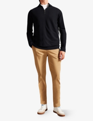 Shop Ted Baker Men's Black Karpol Half-zip Long-sleeve Knitted Polo