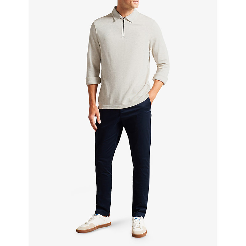 Shop Ted Baker Karpol Half-zip Long-sleeve Knitted Polo In Natural