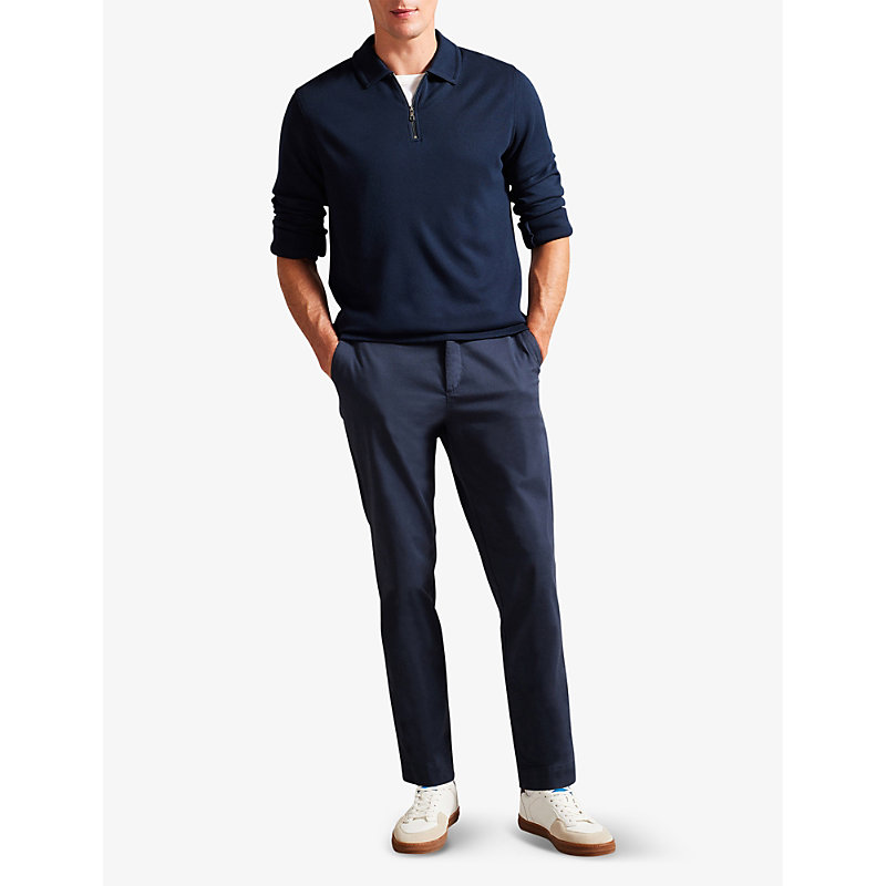 Shop Ted Baker Men's Navy-blue Karpol Half-zip Long-sleeve Knitted Polo