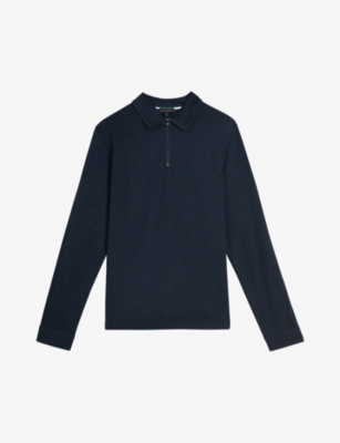 Ted Baker Mens Navy-blue Karpol Half-zip Long-sleeve Knitted Polo In Navy Blue