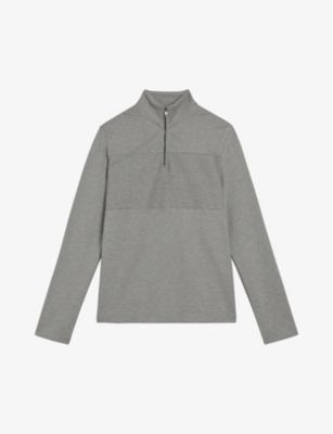 Ted Baker Mens Grey Gazine Funnel-neck Half-zip Cotton Jumper