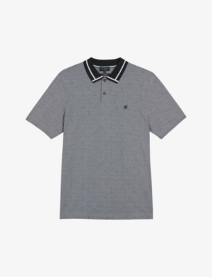 Ted Baker Mens Black Herringbone-stitch Cotton Polo Shirt In Black
