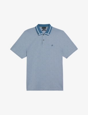 Ted Baker Herringbone-stitch Cotton Polo Shirt In Teal-blue